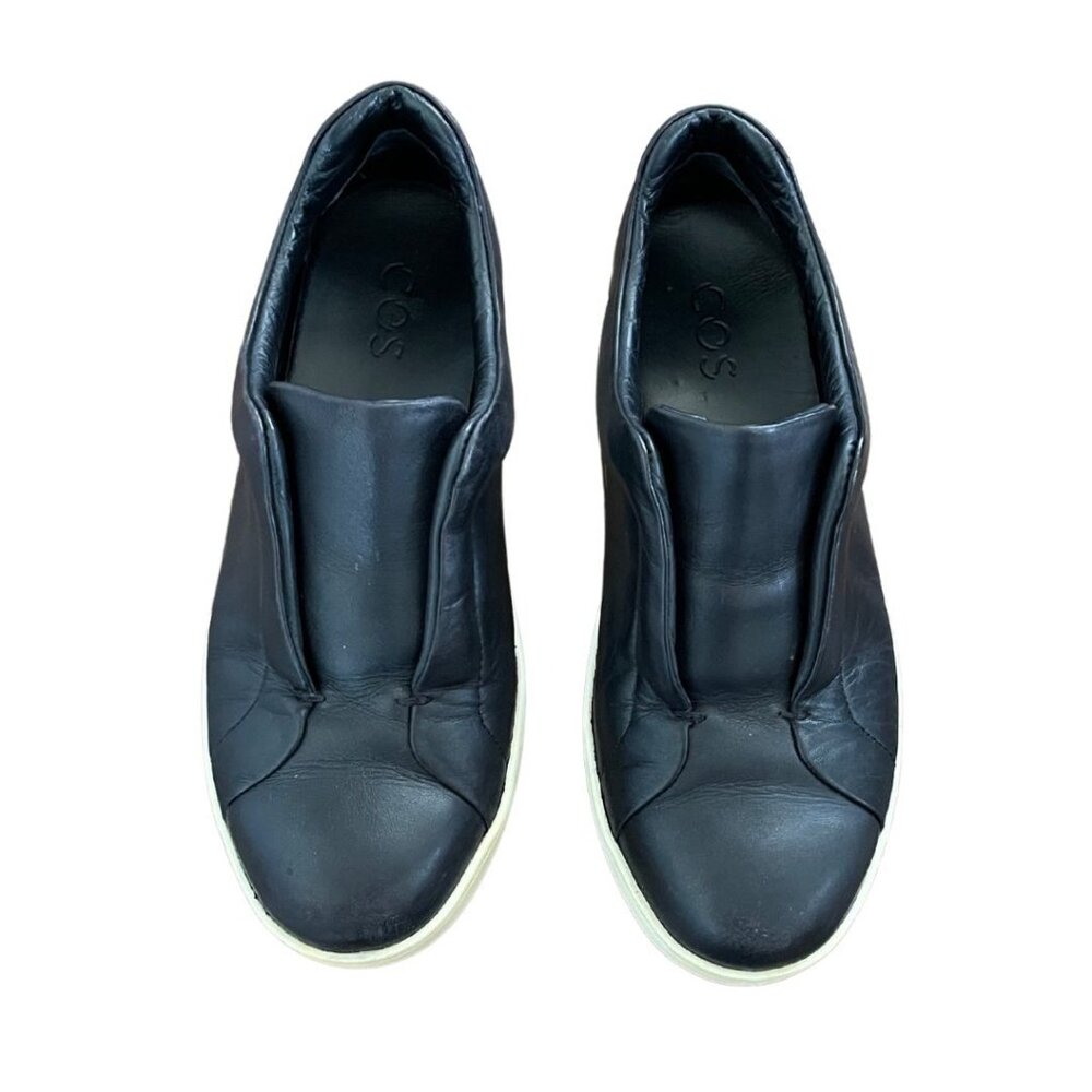 Cos Leather Laceless Pull On Black Sneakers Size 6 1/2